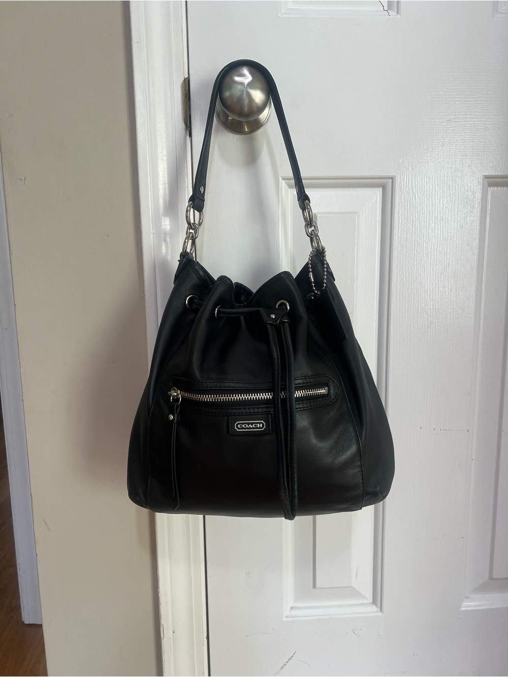 Coach Black Leather Drawstring Bucket Bag